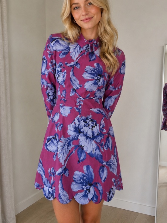 Anthropologie Dresses & Skirts - Anthropologie Maeve Purple Blue scalloped Floral Dress 38812